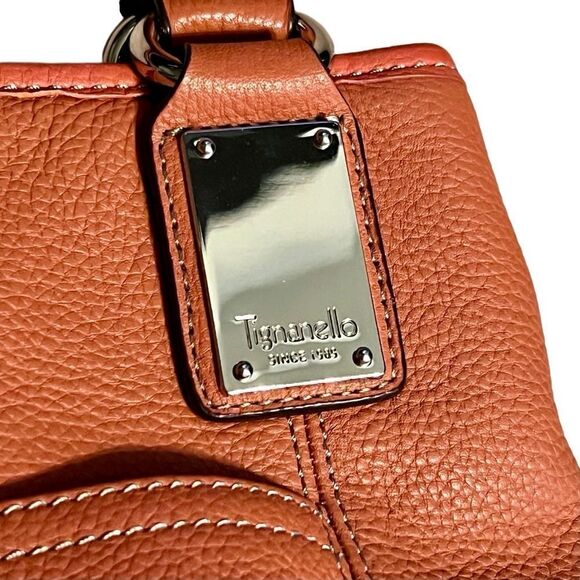 90’s Y2K Tignanello Leather Pumpkin Orange Pumpkin Spice Pebbled Shoulder Bad - Picture 7 of 16